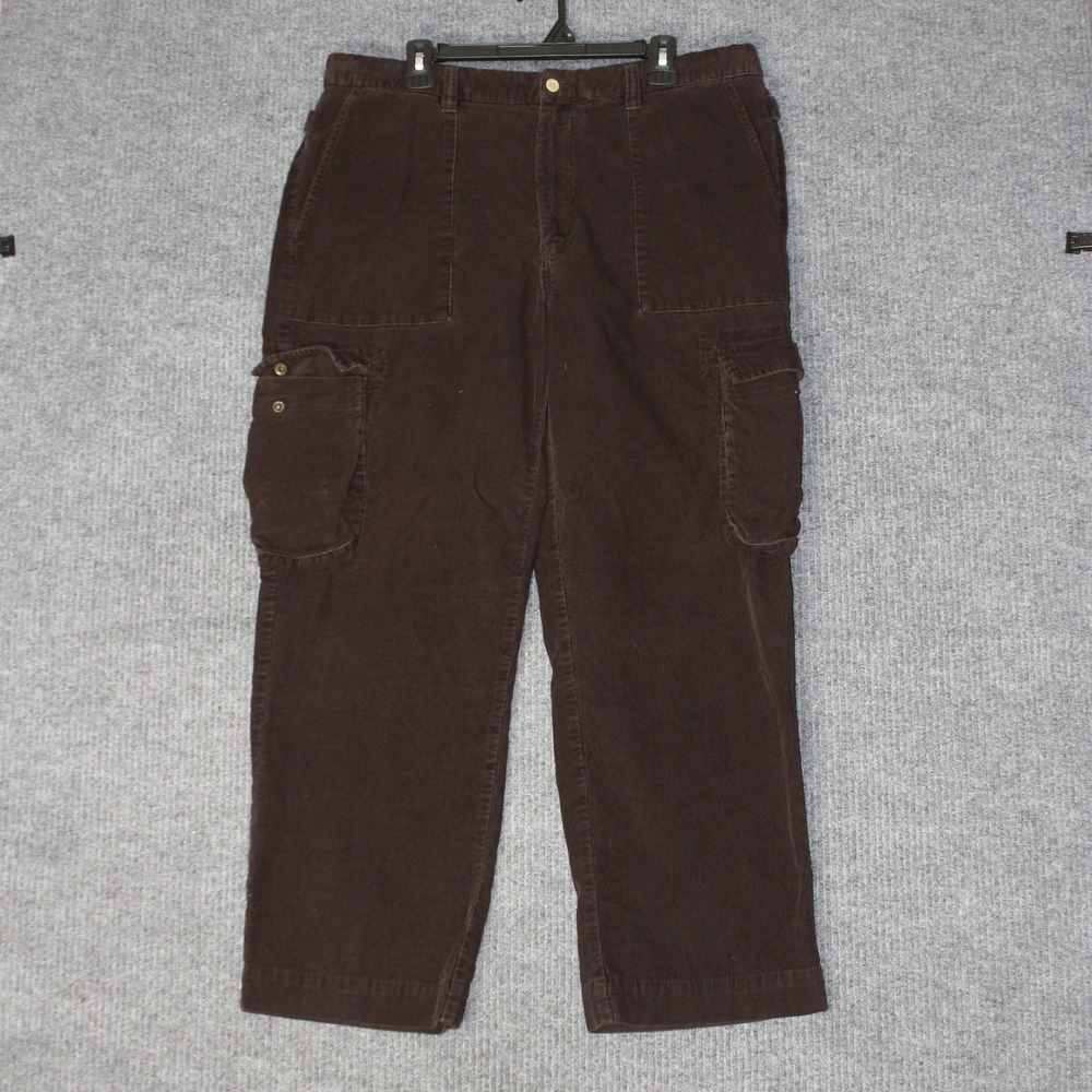 Tommy Hilfiger Cargo Pants Mens 36 Brown Corduroy Straight Leg Utility Pockets